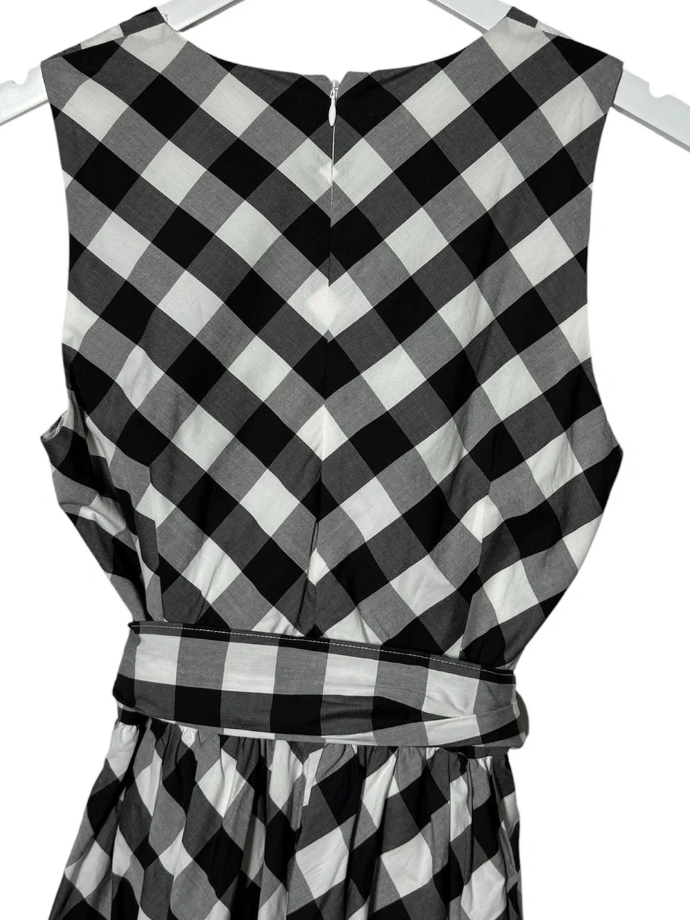 J. Crew Sleeveless Faux Wrap Dress in Gingham Cotton Poplin Size 8 Black White - Picture 8 of 11